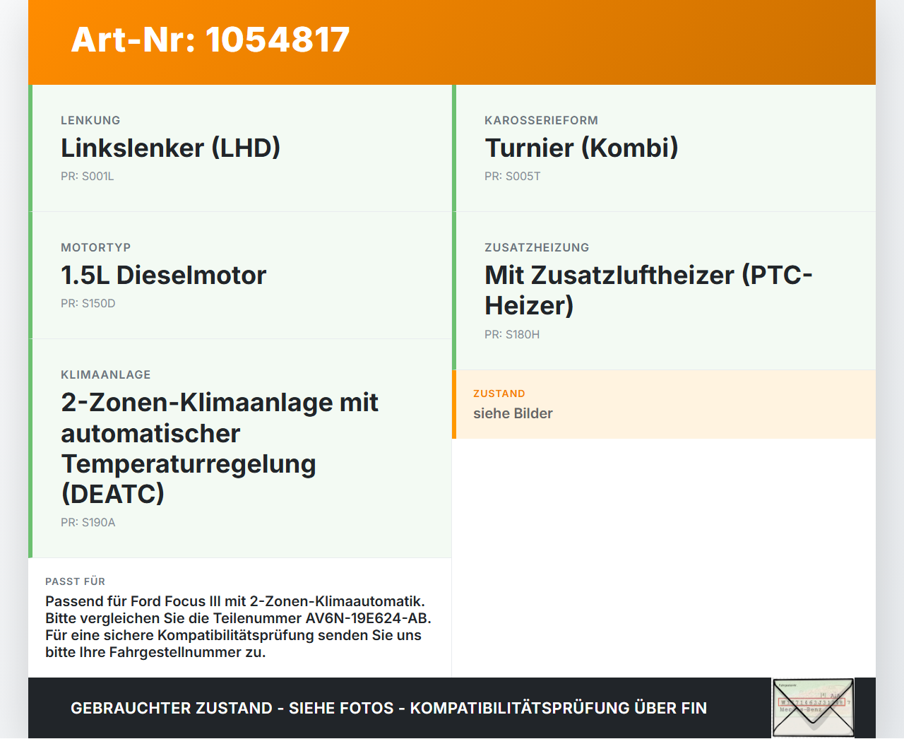 Ford Focus III 3 14-20 Widerstand Gebläse Lüfter Ford Focus III 3 14-20 05.07.2017 AV6N-19E624-AB A6005-007-00 gebraucht Vorschau 3