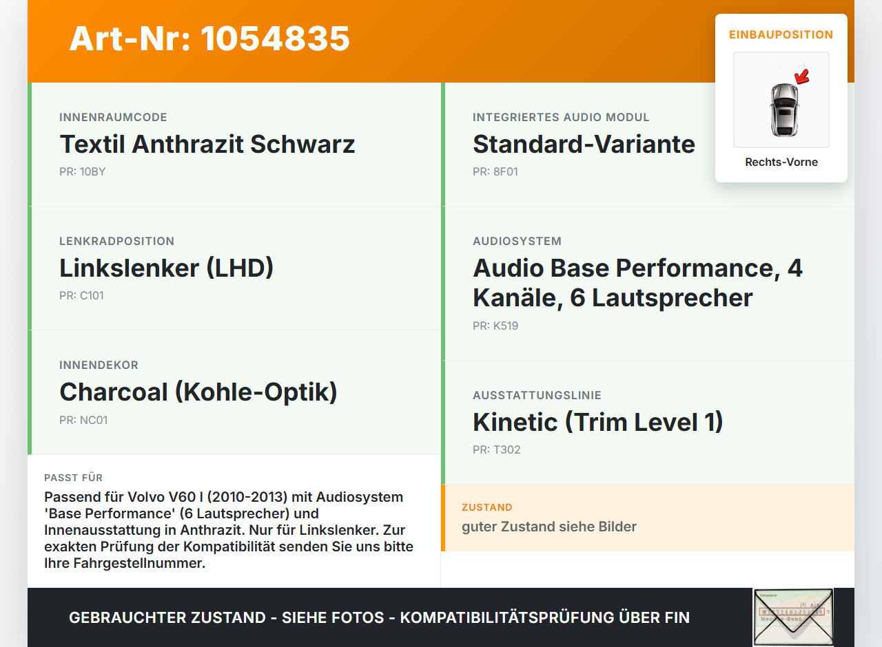 Volvo V60 I 155 10-13 Lautsprecher Hochtöner Rechts Vorne mit Abdeckung Volvo V60 I 155 10-13 29.09.2014 gebraucht Vorschau 3