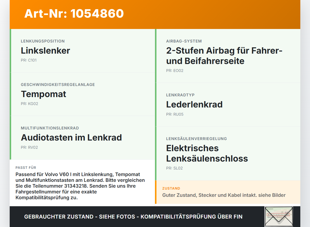 Volvo V60 I 155 10-13 Schleifring Wickelfeder Volvo V60 I 155 10-13 29.09.2014 AND761002C gebraucht Vorschau 3