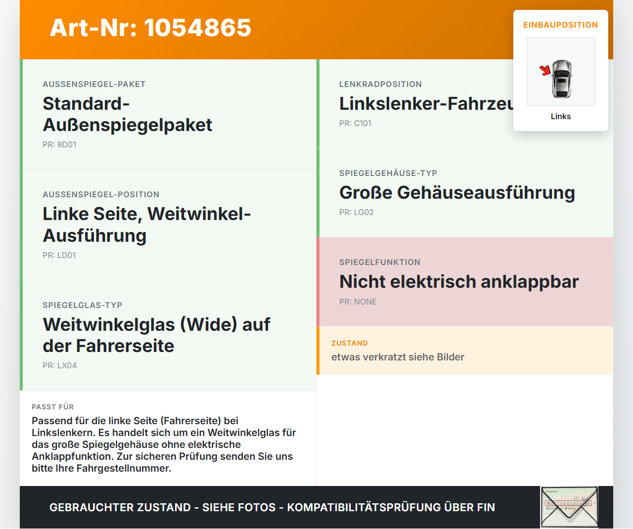 Volvo V60 I 155 10-13 Spiegel Aussenspiegel Links 01900 Volvo V60 I 155 10-13 29.09.2014 - gebraucht Vorschau 3