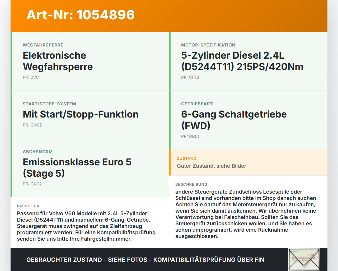 Volvo V60 I 155 10-13 1,6 84KW Steuergerät ECU für Motor Motorsteuergerät Volvo V60 I 155 10-13 29.09.2014 31336983... Vorschau 3