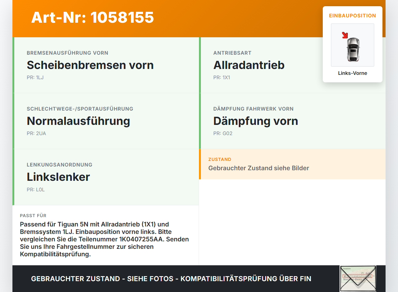 VW Tiguan 5N 11-16 2,0 155KW Achsschenkel Radnabe mit ABS Links Vorne VW Tiguan 5N 11-16 12.12.2012 1K0407255AA... Vorschau 3