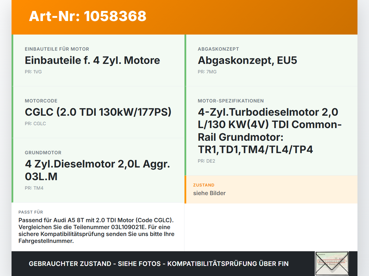 Audi A5 8T Sportback 11-16 TDI 2,0  CGLC Nockenwelle Einlass Audi A5 8T Sportback 11-16 27.11.2012 03L109021E... Vorschau 3