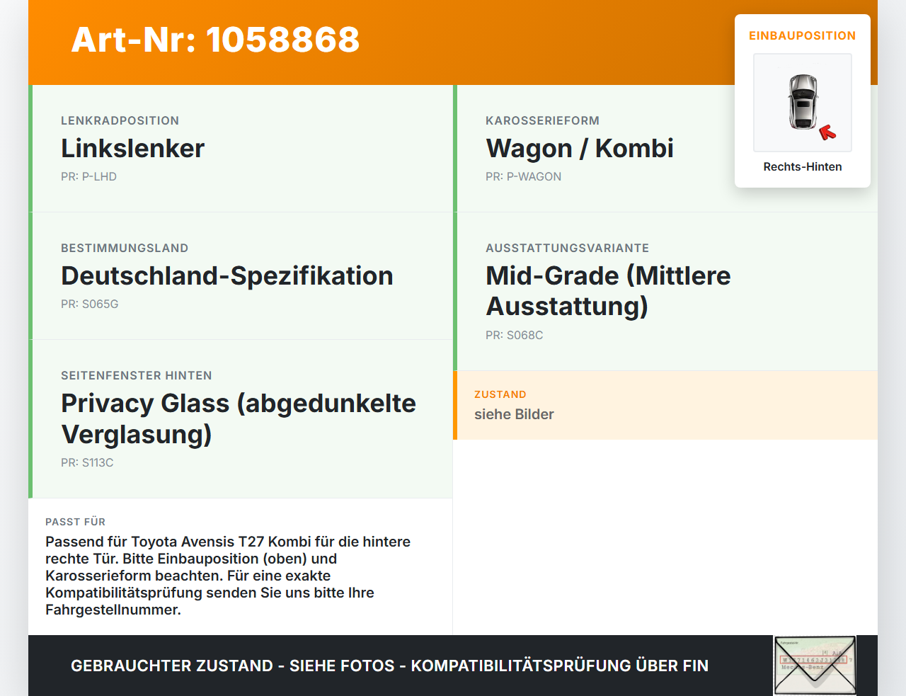 Toyota Avensis T27 08-11 Kombi Fensterhebermotor mit Fensterheber Rechts Hinten Toyota Avensis T27 08-11 07.09.2011... Vorschau 3