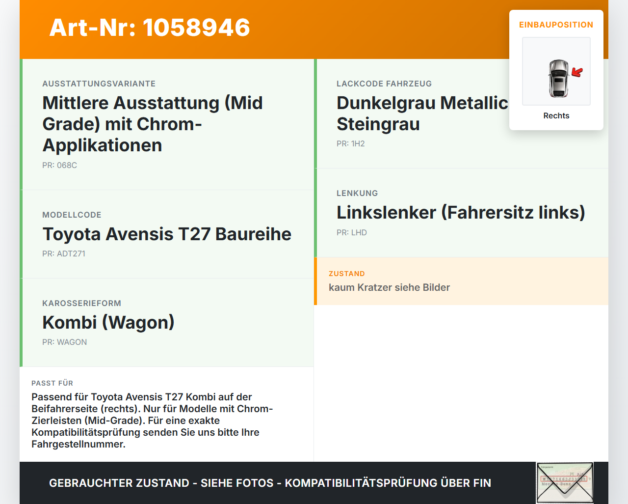 Toyota Avensis T27 08-11 Kombi Blende Aussen Dreieck A-Säule Chrom Rechts Toyota Avensis T27 08-11 07.09.2011... Vorschau 3