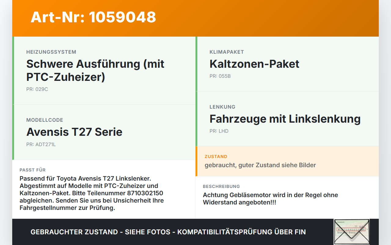 Toyota Avensis T27 08-11 Gebläsemotor Lüftermotor Heizungsgebläse Toyota Avensis T27 08-11 07.09.2011 8710302150... Vorschau 3