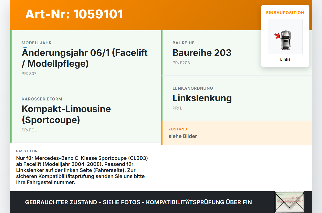Mercedes CL203 C220 04-08 Coupe Rückleuchte Rücklicht Heckleuchte Links orig Mercedes CL203 C220 04-08 04.07.2006... Vorschau 3