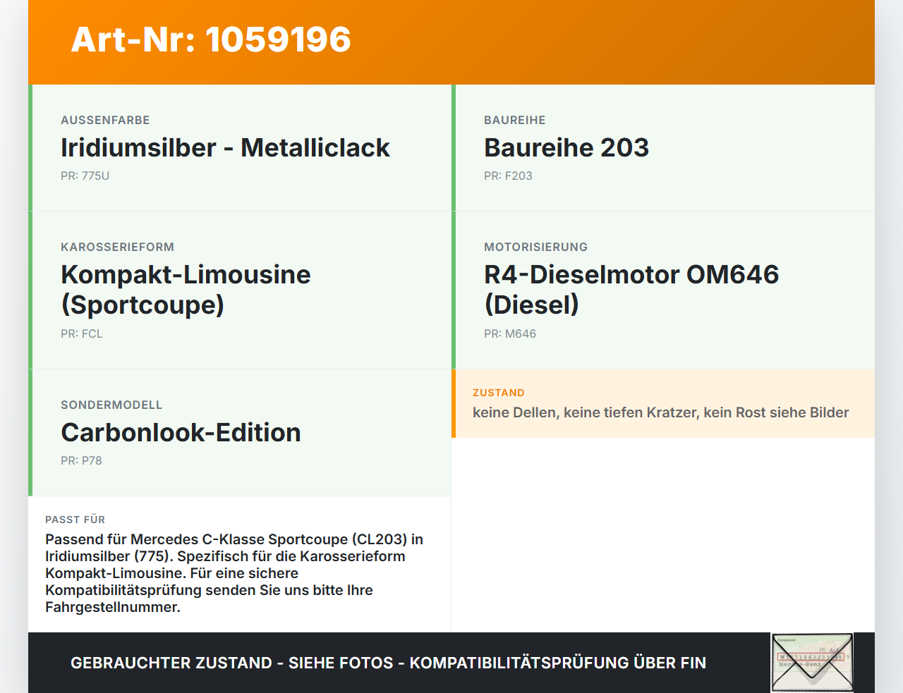 Mercedes CL203 C220 04-08 Tankdeckel Tankklappe 775 Mercedes CL203 C220 04-08 04.07.2006 A2037500806 gebraucht Vorschau 3