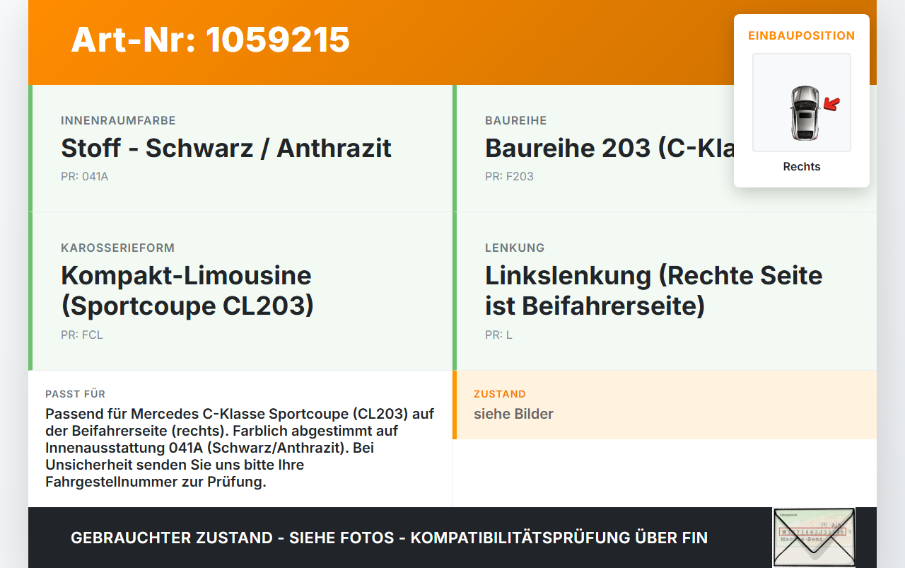 Mercedes CL203 C220 04-08 Sonnenblende Rechts Beifahrerseite Mercedes CL203 C220 04-08 04.07.2006 A2038101010 gebraucht Vorschau 3