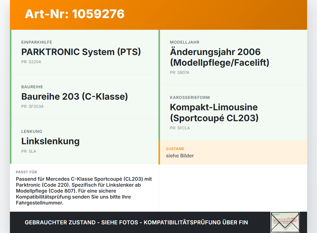 Mercedes CL203 C220 04-08 Steuergerät ECU Modul SG Parktronic Einparkhilfe Mercedes CL203 C220 04-08 04.07.2006... Vorschau 3