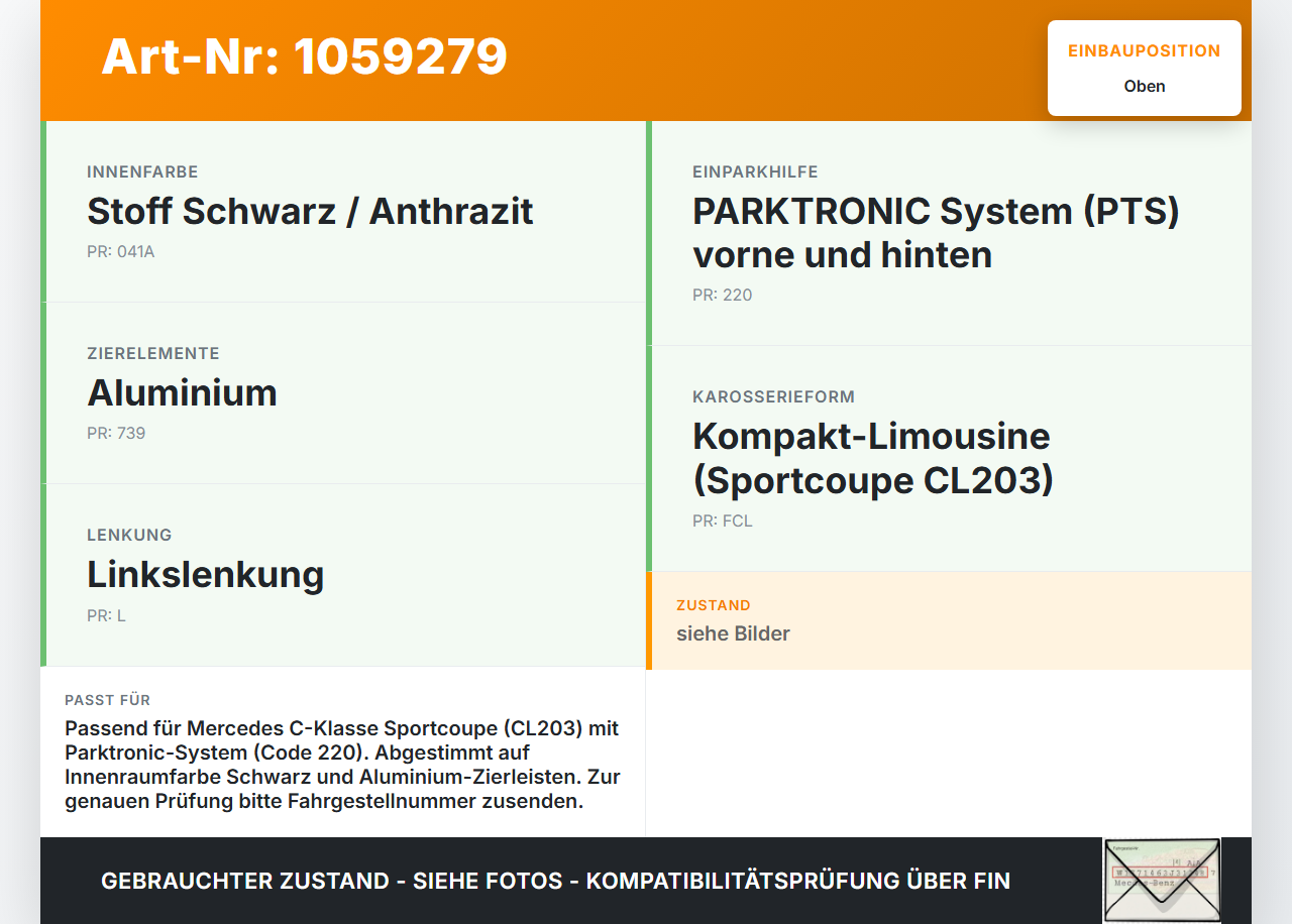 Mercedes CL203 C220 04-08 CDI 2,1 110KW Display Einparkhilfe Mittelkonsole Oben Mercedes CL203 C220 04-08... Vorschau 3