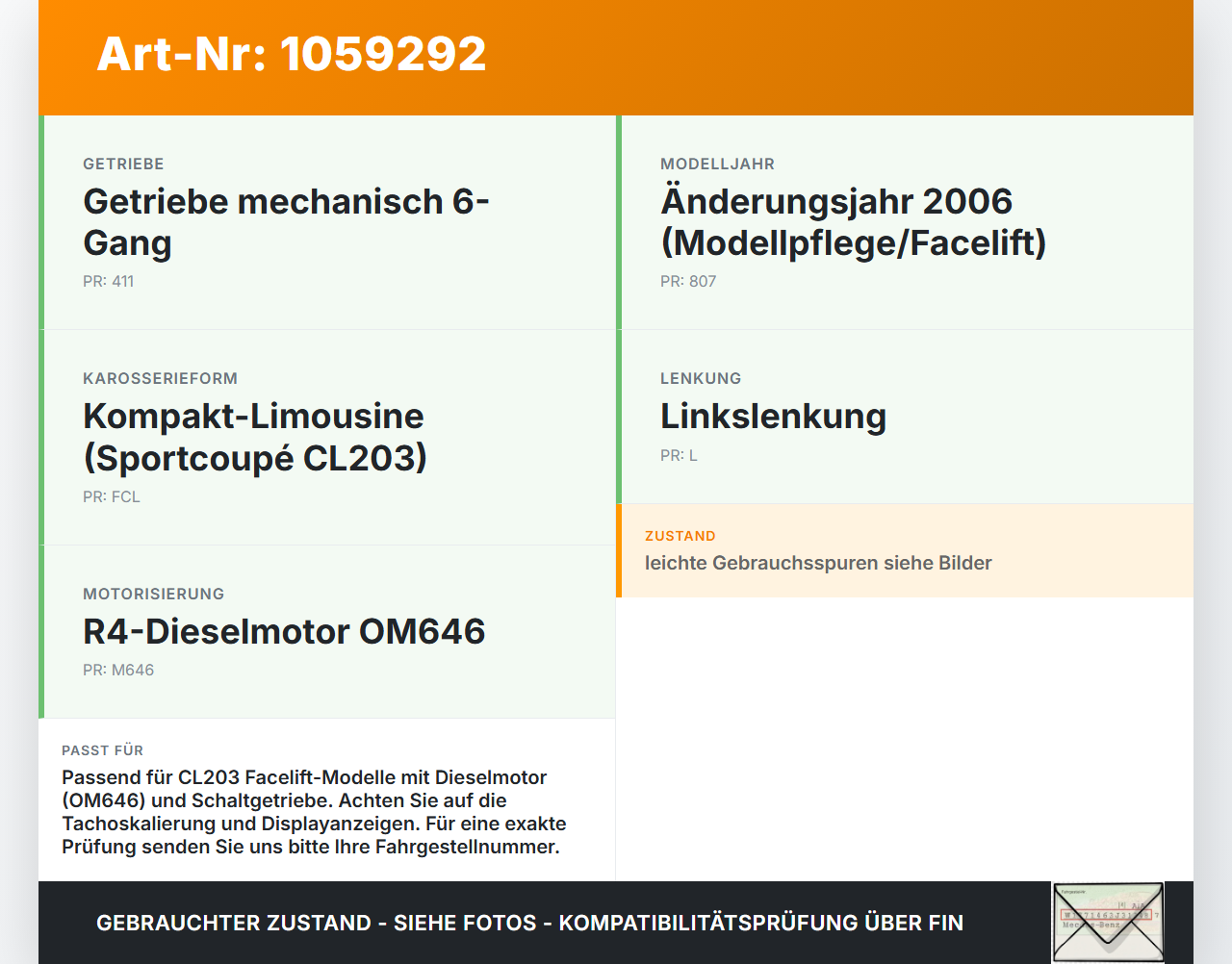 Mercedes CL203 C220 04-08 CDI 2,1 110KW Kombiinstrument Tacho Mercedes CL203 C220 04-08 04.07.2006 A2035405148... Vorschau 3