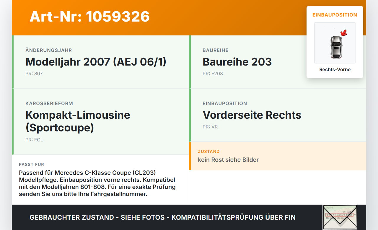 Mercedes CL203 C220 04-08 Coupe Pralldämpfer Stoßstange Rechts Vorne Mercedes CL203 C220 04-08 04.07.2006... Vorschau 3