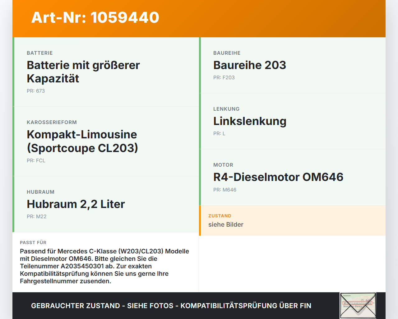 Mercedes CL203 C220 04-08 Klemmpunkt Plus Pol Fremdstartpunkt Mercedes CL203 C220 04-08 04.07.2006 A2035450301 gebraucht Vorschau 3