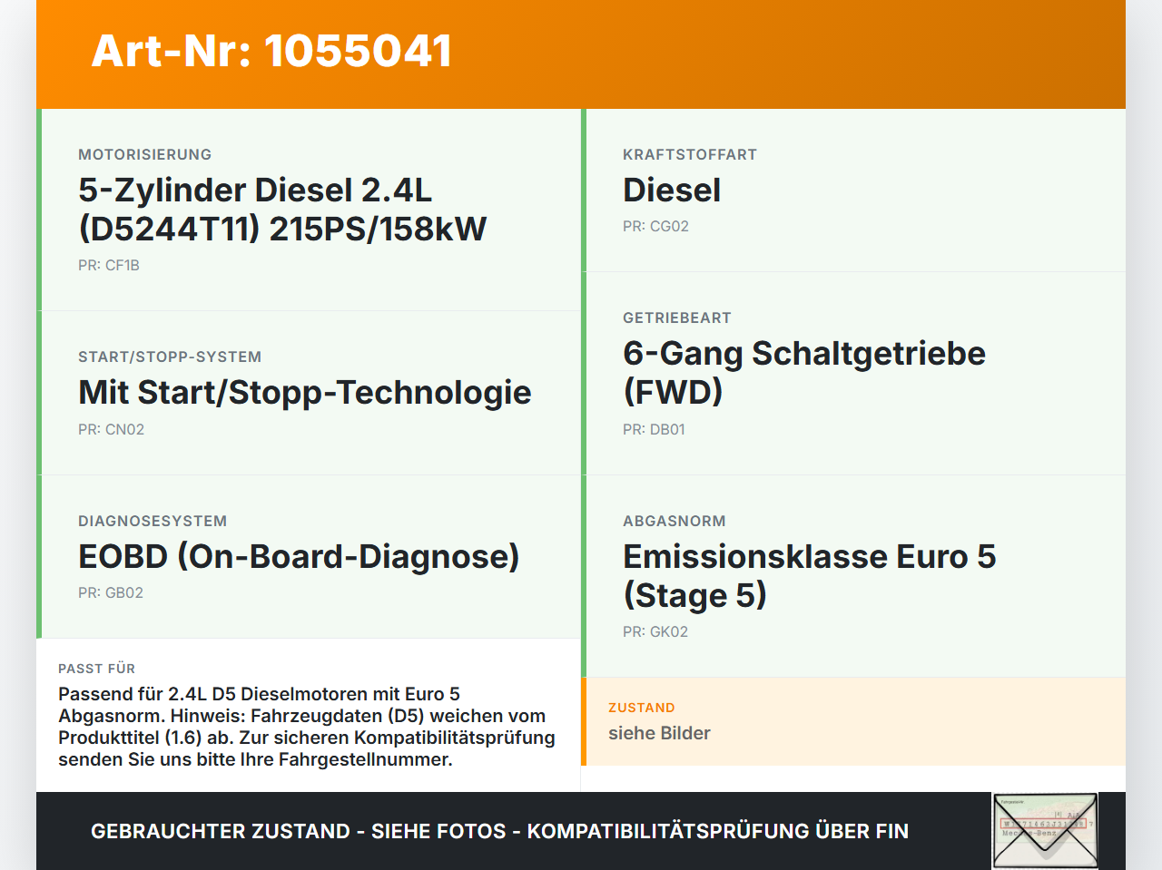Volvo V60 I 155 10-13 1,6 84KW Lambdasonde Volvo V60 I 155 10-13 29.09.2014 1928404687-02 gebraucht Vorschau 3