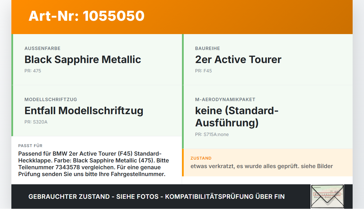 BMW F45 14-18 Blende Oberer Rahmen für Heckklappe Spoileraufnahme BMW F45 14-18 22.11.2017 7348578 51627348578... Vorschau 3