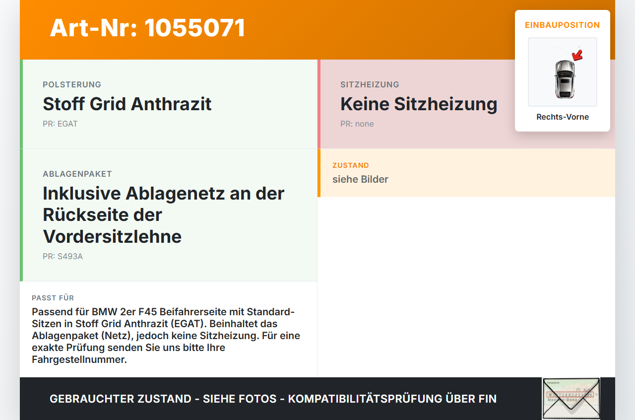 BMW F45 14-18 Sitzbezug Rückenpolster Rechts Vorne für Beifahrer Sitz BMW F45 14-18 22.11.2017 7374618 52107374618... Vorschau 3