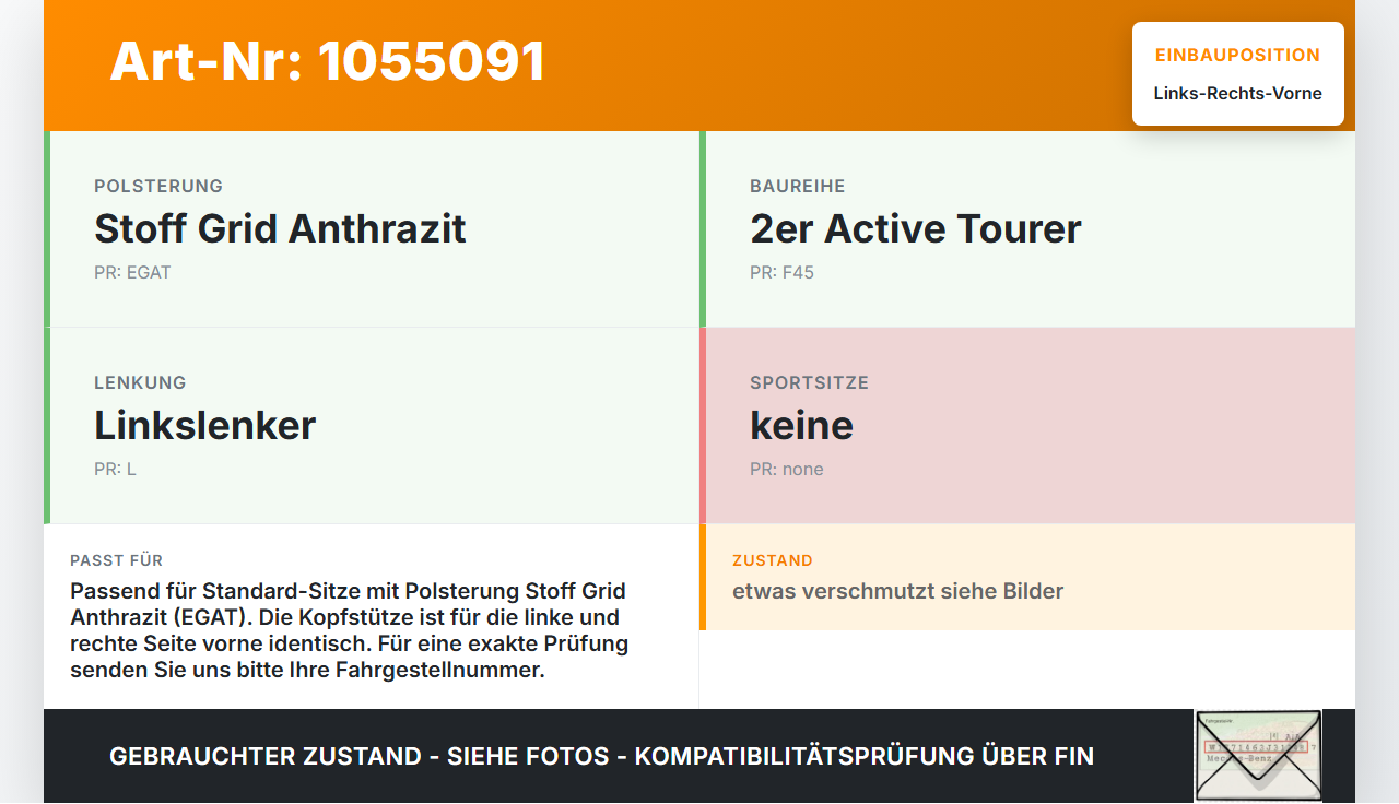 BMW F45 14-18 Kopfstütze für Beifahrer Sitz Rechts oder Links Vorne BMW F45 14-18 22.11.2017 7441263 52107441263... Vorschau 3
