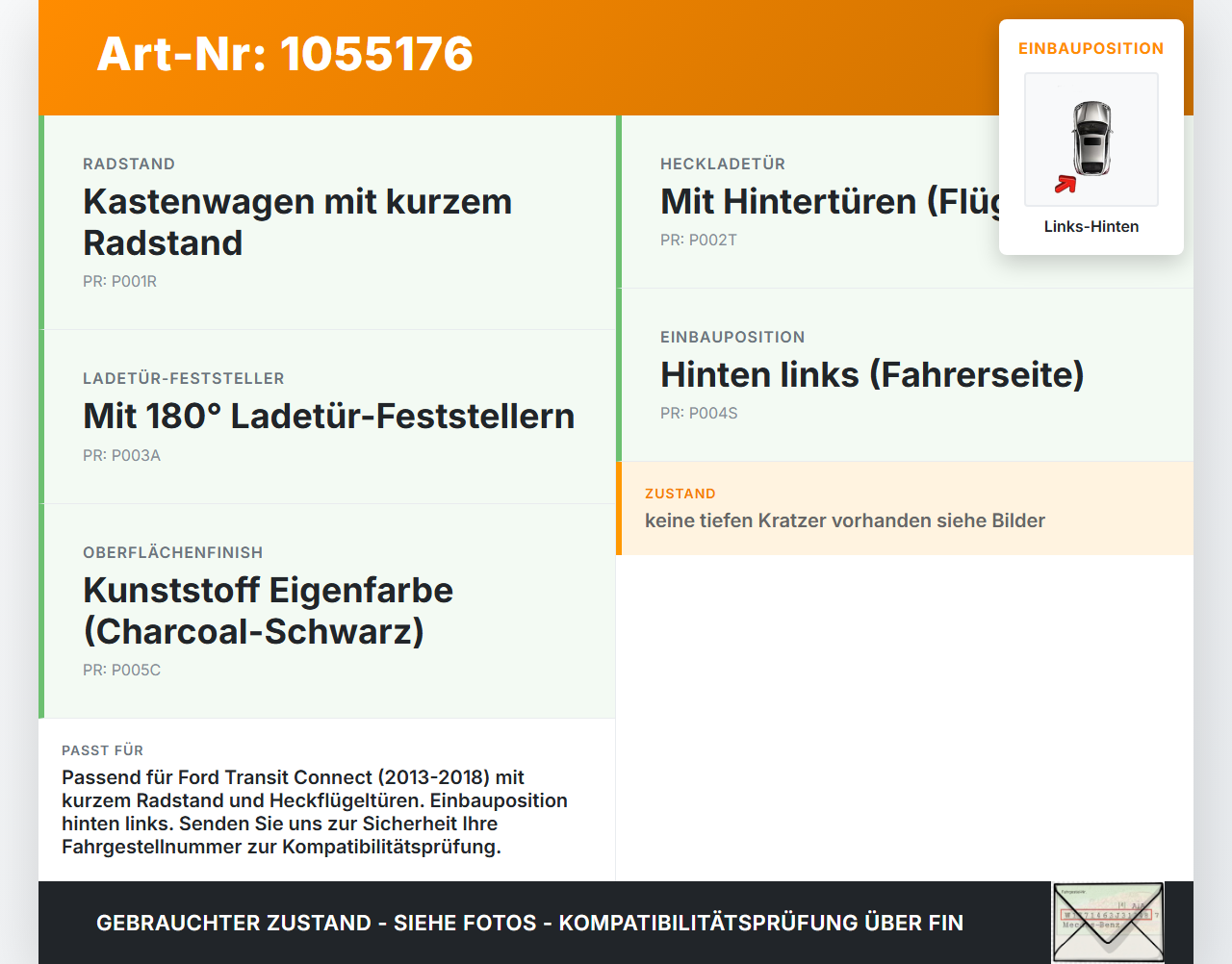Ford Transit Connect 13-18 Lang Blende Aussen Auflage für Hintenre Säule Links Ford Transit Connect 13-18... Vorschau 3