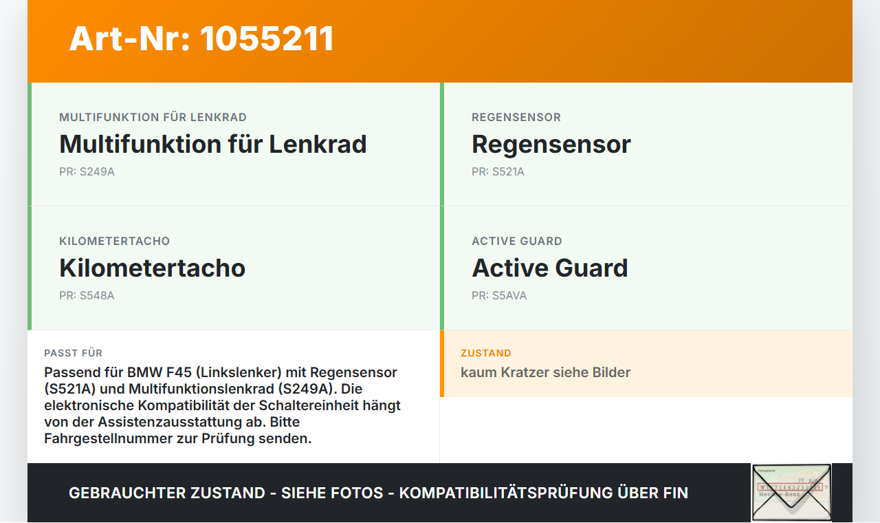 BMW F45 14-18 Lenkstockschalter Wischerschalter Wischer BMW F45 14-18 22.11.2017 ANS971229C gebraucht Vorschau 3