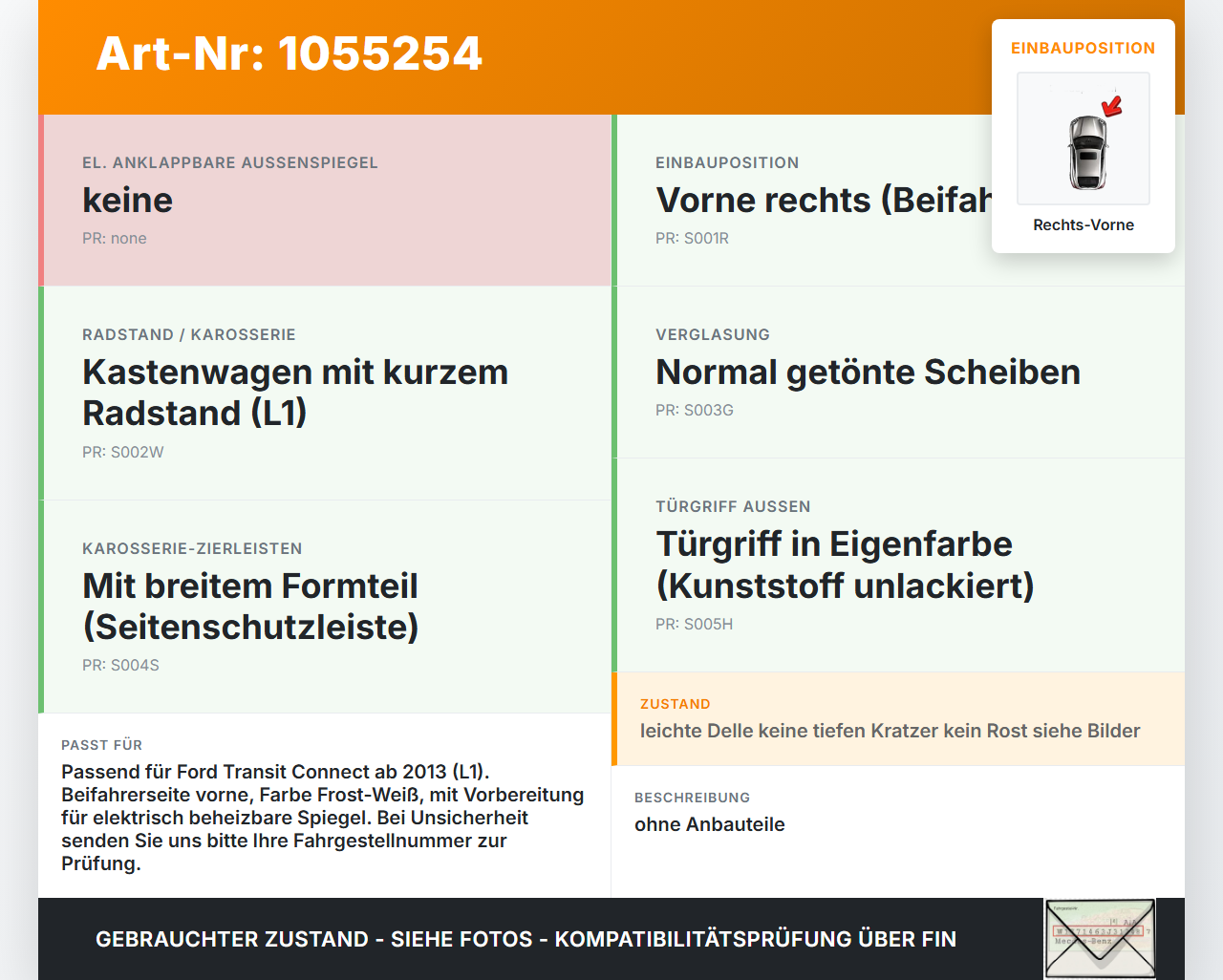 Ford Transit Connect 13-18 Lang Tür Beifahrertür Rechts Vorne 5D Ford Transit Connect 13-18 20.06.2017... Vorschau 3