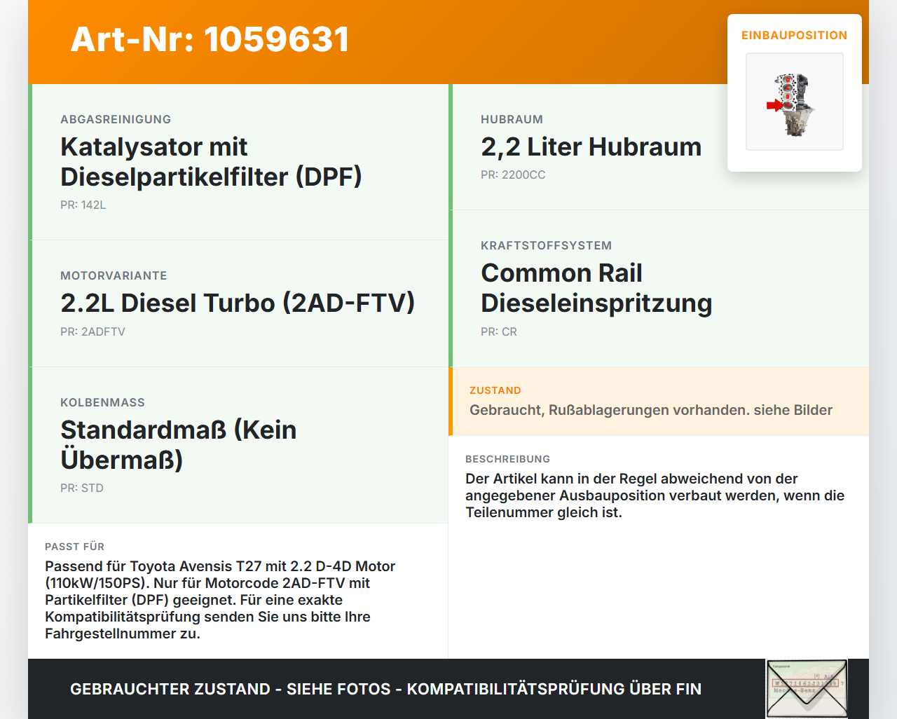 Toyota Avensis T27 08-11 2,2 110KW 2ADFTV Kolben mit Pleuel Pos A Toyota Avensis T27 08-11 07.09.2011 131010R060... Vorschau 3