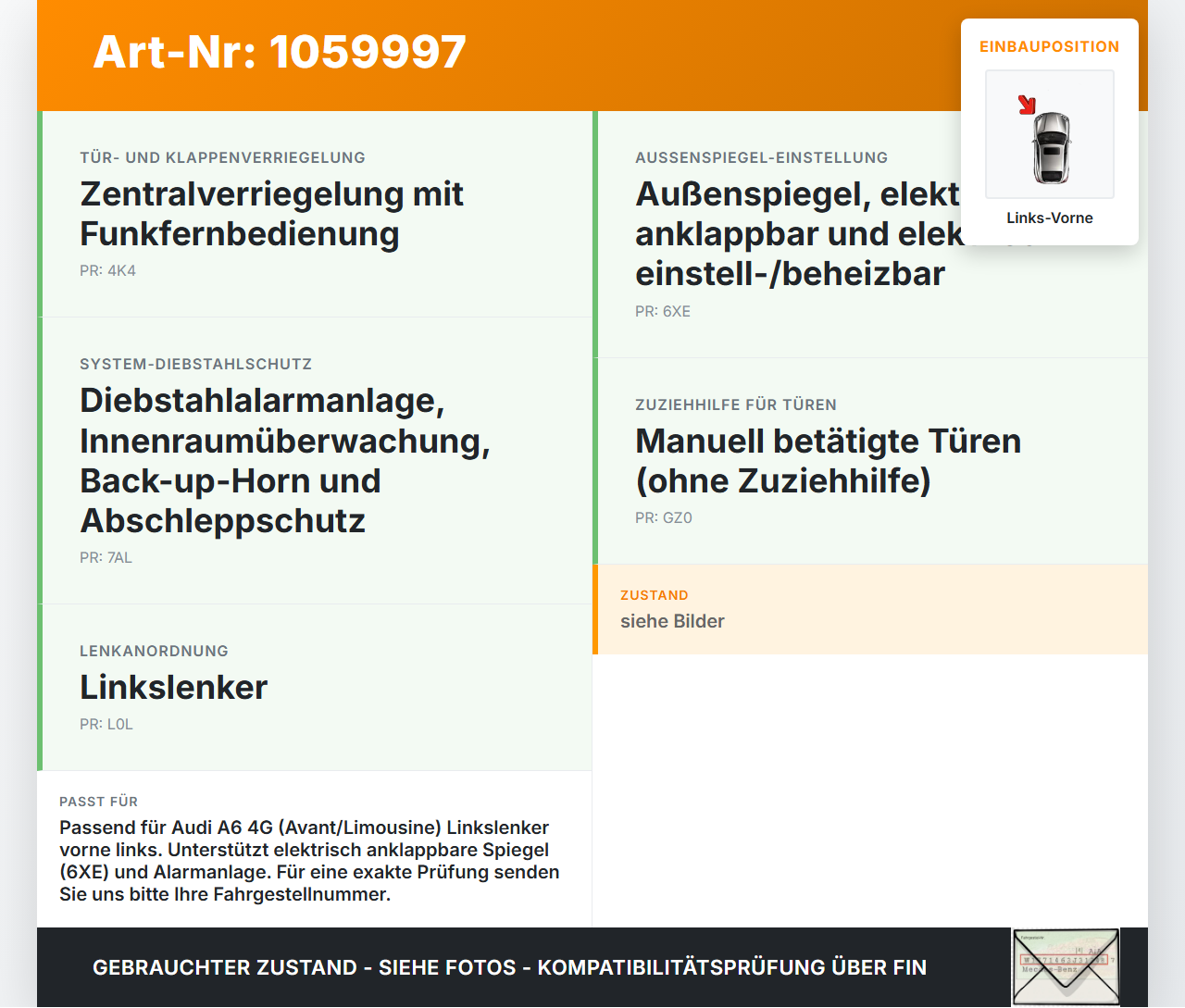 Audi A6 4G 11-14 Tür- Steuergerät SG Links Vorne Audi A6 4G 11-14 11.04.2012 4G8959793D 4G8959793E 4G8959793A... Vorschau 3