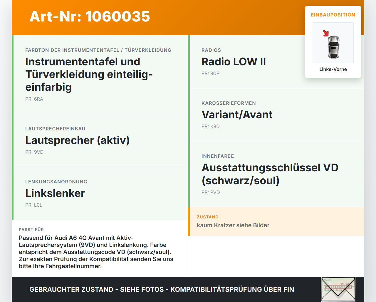 Audi A6 4G 11-14 Kombi Lautsprecherblende Blende Innen Abdeckung Links Vorne Audi A6 4G 11-14 11.04.2012 4G0035423A... Vorschau 3
