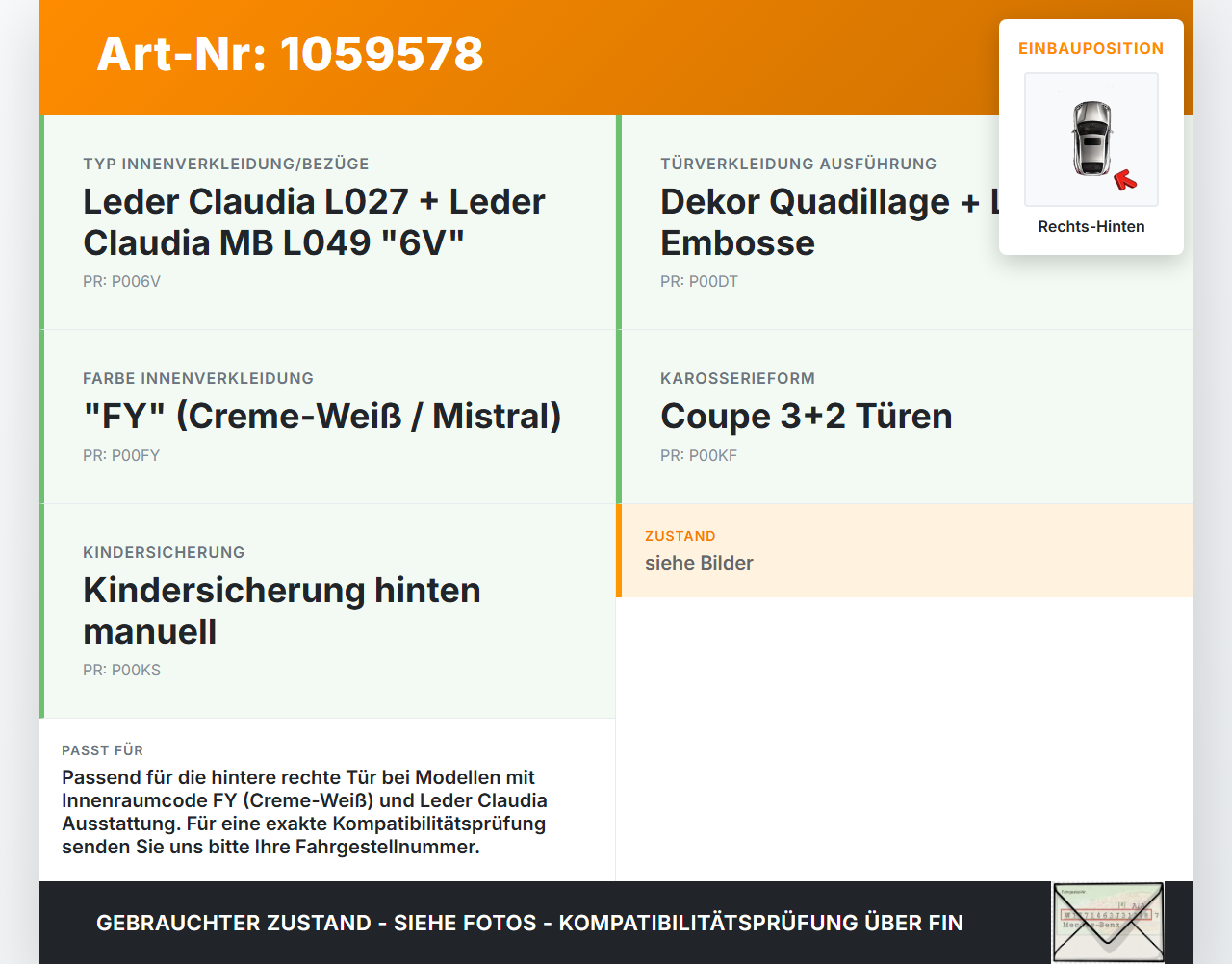 Citroen DS4 NX 11-15 Türverkleidung Türpappe Rechts Hinten Citroen DS4 NX 11-15 20.05.2011 934827 gebraucht Vorschau 3