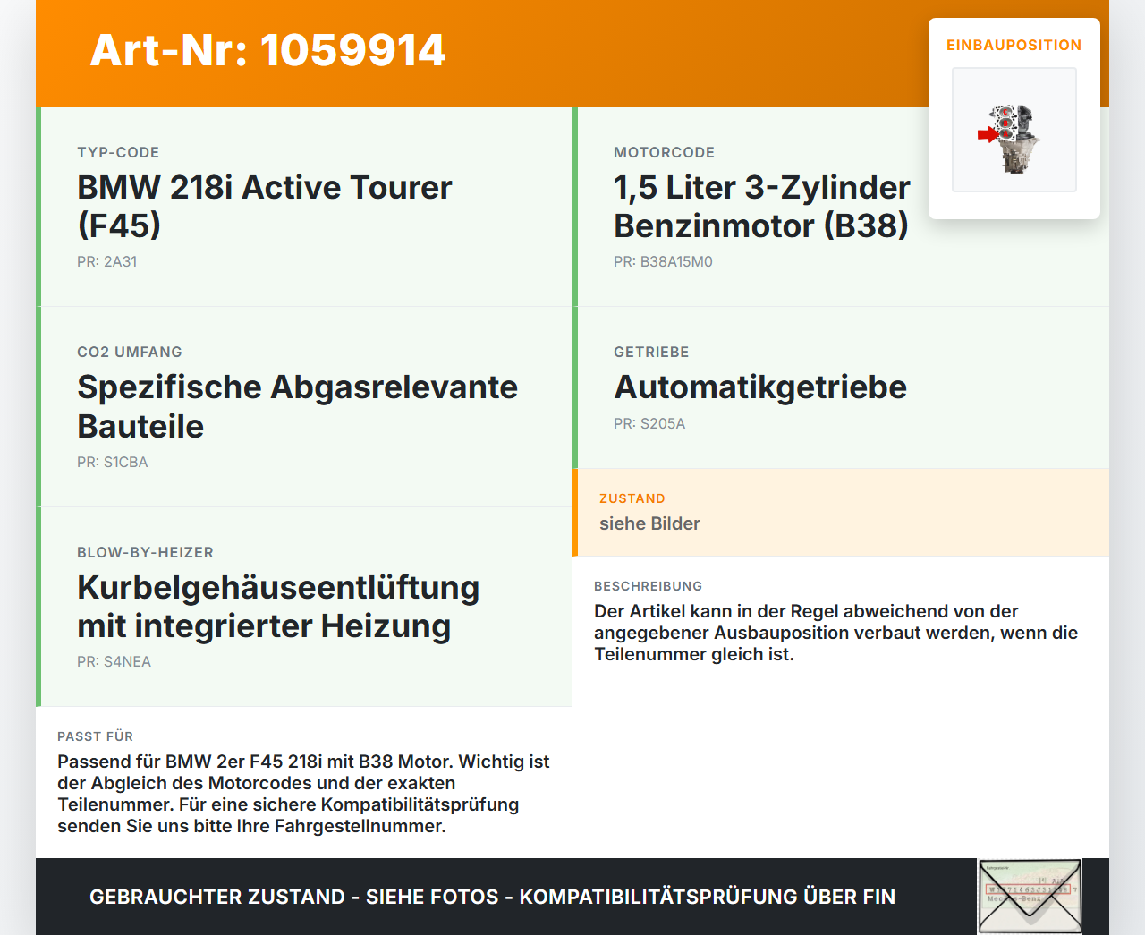 BMW 218i F45 14-18 1,5 100KW B38A15M0 Kolben mit Pleuel Pos A BMW 218i F45 14-18 17.07.2017 1125-9468871 9468871... Vorschau 3