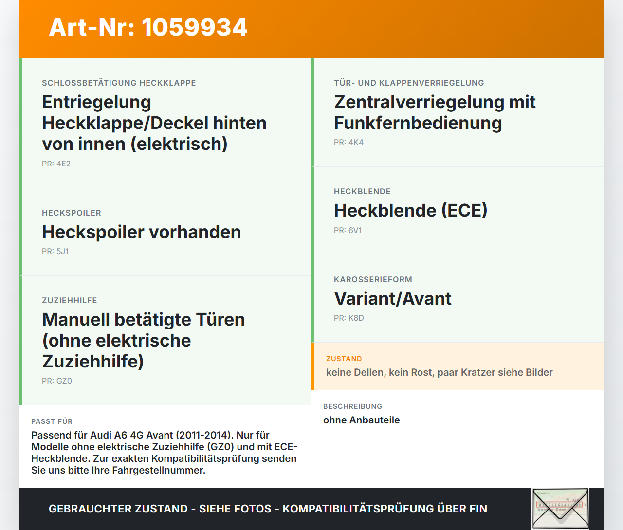 Audi A6 4G 11-14 Kombi Heckklappe Kofferraumdeckel LX5R Audi A6 4G 11-14 11.04.2012 4G9827025B gebraucht Vorschau 3