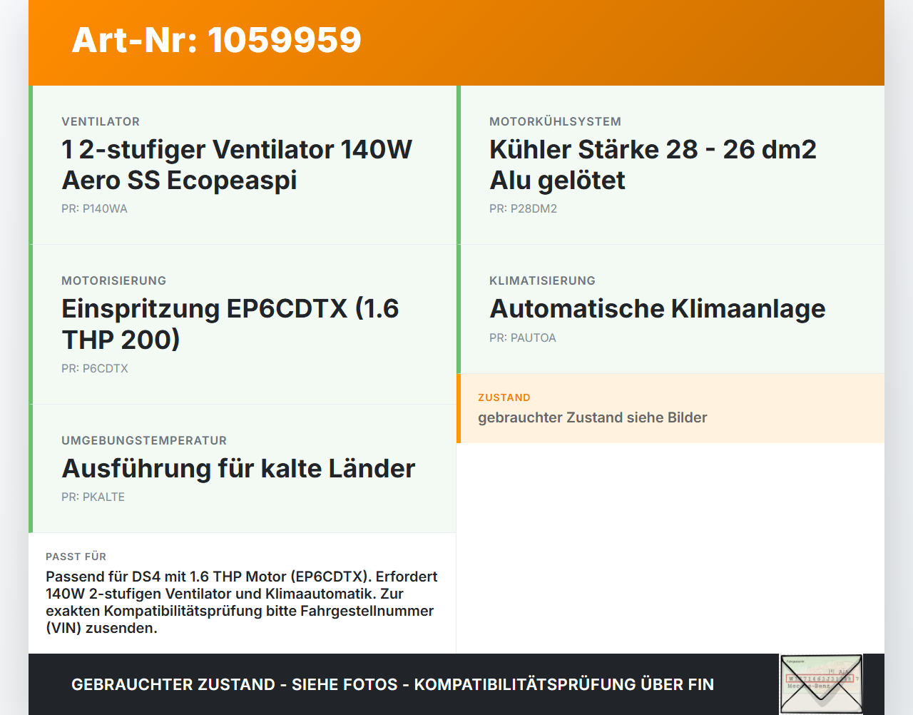 Citroen DS4 NX 11-15 1,6 115KW Lüfter Ventilator f. Kühler Citroen DS4 NX 11-15 20.05.2011 1253T4 gebraucht Vorschau 3