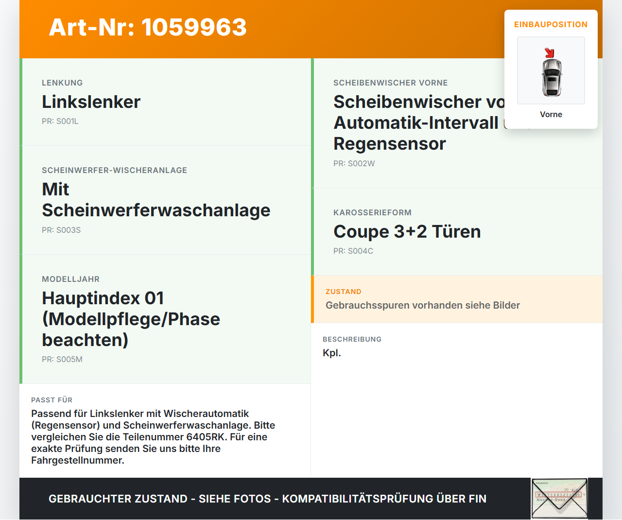 Citroen DS4 NX 11-15 Wischermotor mit Wischergestänge Vorne Citroen DS4 NX 11-15 20.05.2011 6405RK gebraucht Vorschau 3