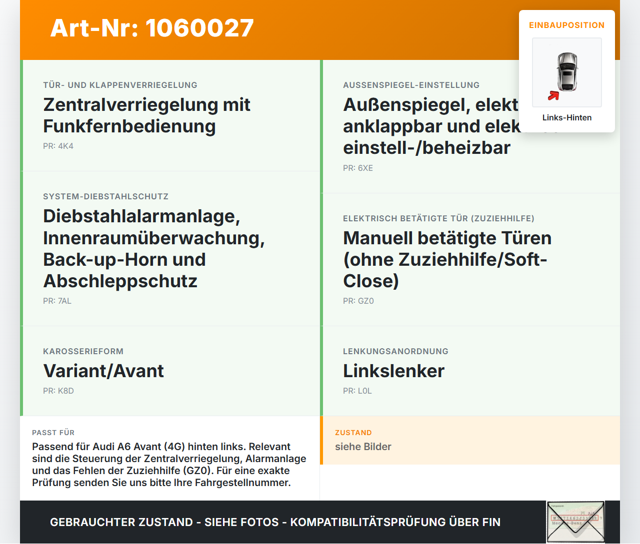 Audi A6 4G 11-14 Steuergerät ECU Modul Türsteuergerät Links Hinten Audi A6 4G 11-14 11.04.2012 4G8959795D... Vorschau 3