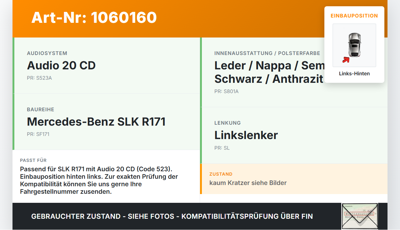 Mercedes SLK R171 04-08 Lautsprecher Hochtöner Links Hinten Mercedes SLK R171 04-08 23.11.2006 A2118200202 gebraucht Vorschau 3