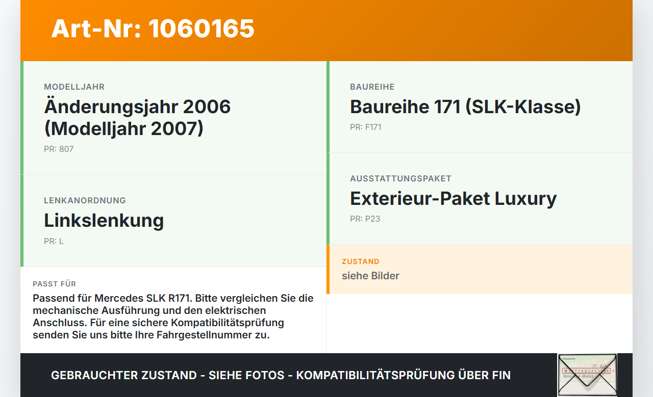 Mercedes SLK R171 04-08 Schloss f. Heckklappe Heckklappenschloss Verriegelung Mercedes SLK R171 04-08 23.11.2006... Vorschau 3