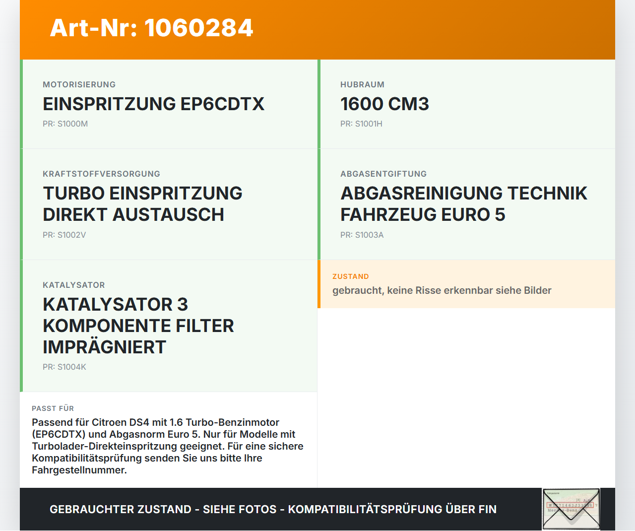 Citroen DS4 NX 11-15 1,6 115KW EP6CDTX Abgaskrümmer Citroen DS4 NX 11-15 20.05.2011 0341P6 gebraucht Vorschau 3