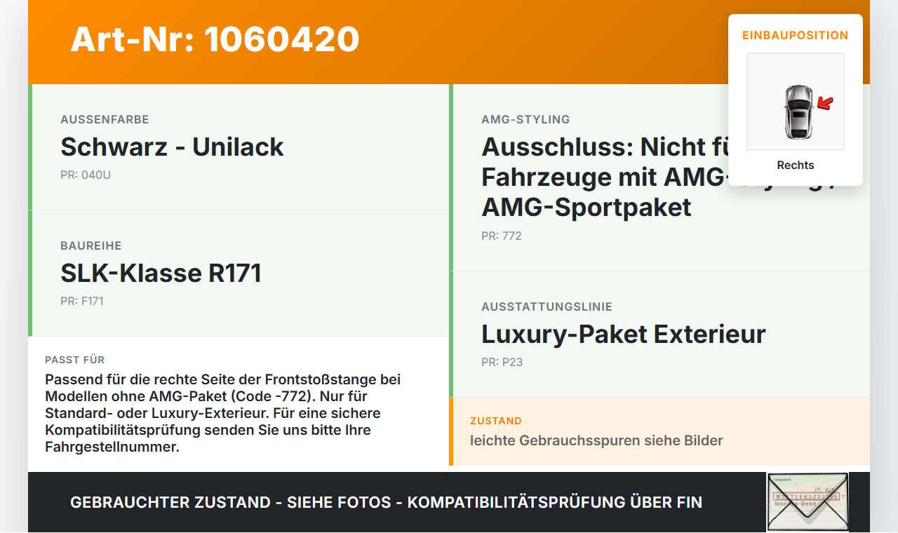 Mercedes SLK R171 04-08 Blende für Nebelscheinwerfer Lufteinlass Stoßstange Rechts Mercedes SLK R171 04-08... Vorschau 3