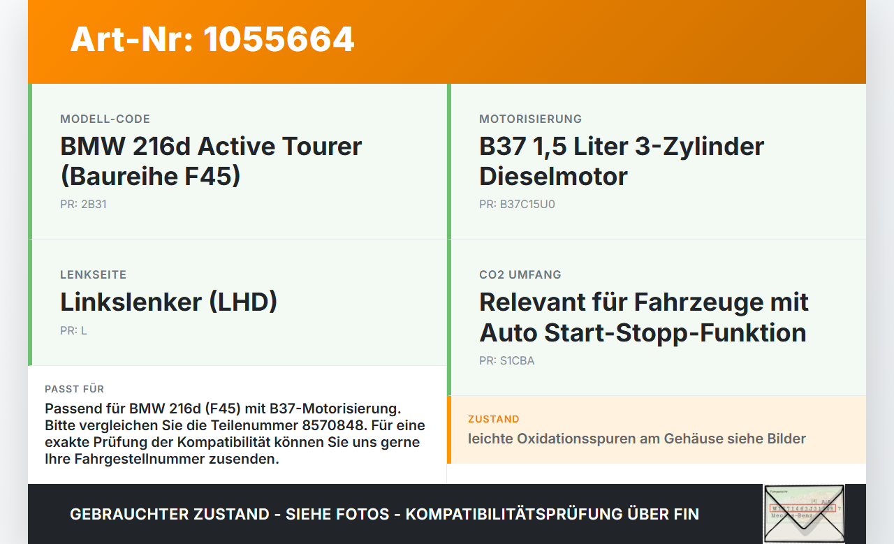 BMW F45 14-18 1,5 85KW Anlasser Starter BMW F45 14-18 22.11.2017 8581690 12418581690 8570848 12.41-8570848-06... Vorschau 3