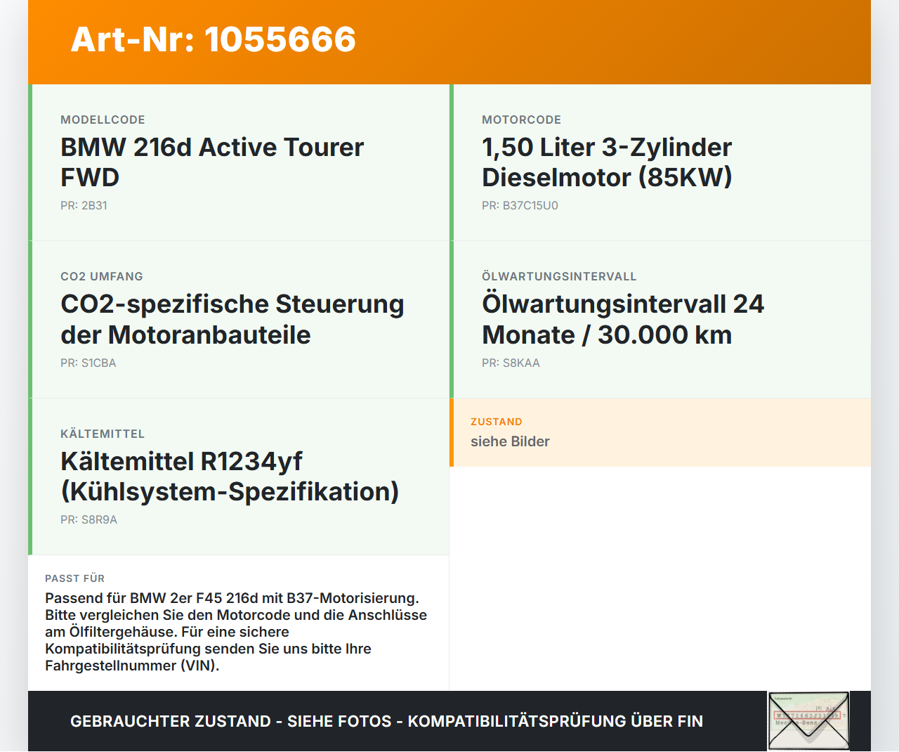 BMW F45 14-18 1,5 85KW Ölkühler BMW F45 14-18 22.11.2017 8585236 11428585236 gebraucht Vorschau 3