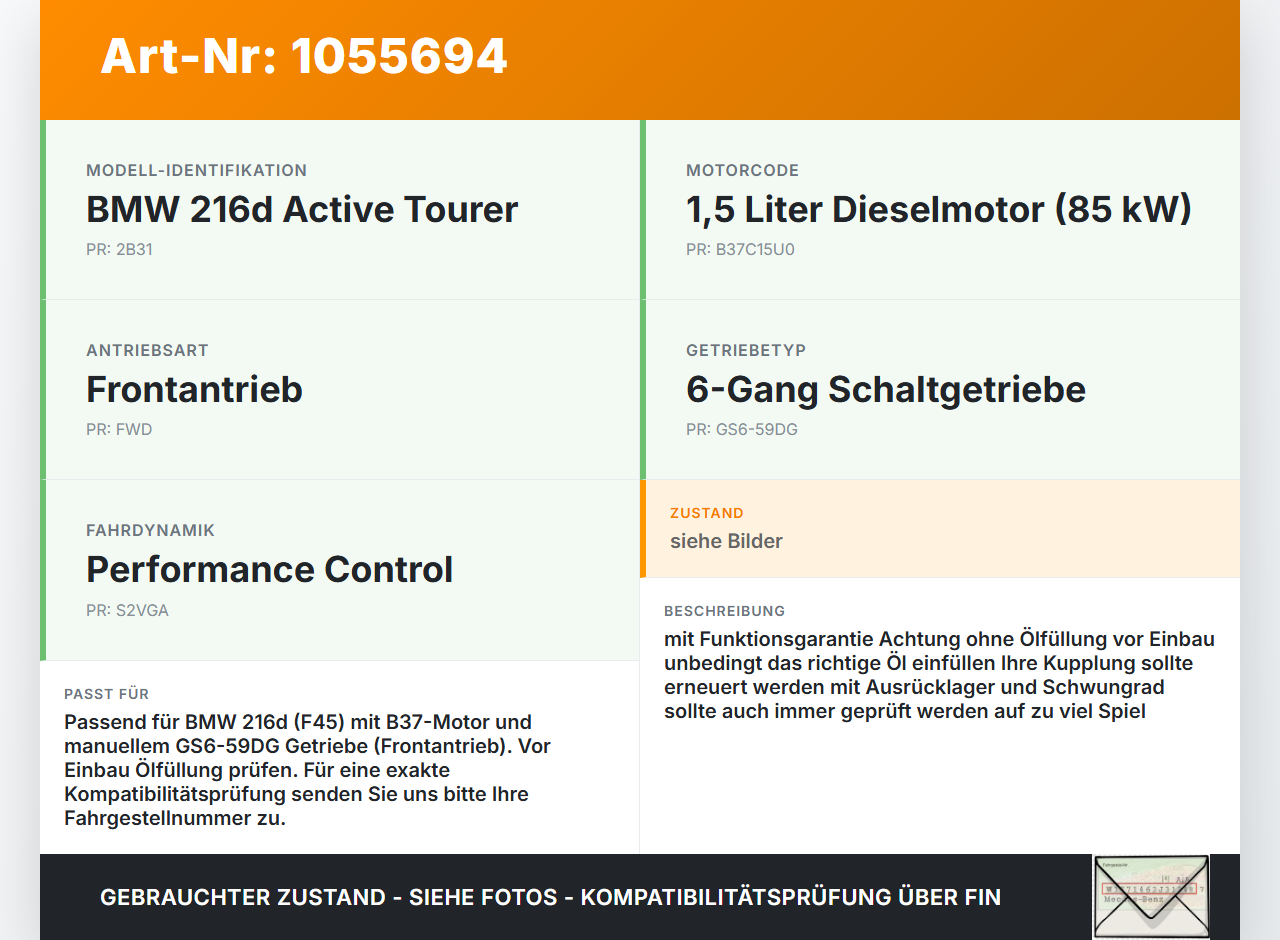 BMW F45 14-18 1,5 85KW GS6-59DG Schaltgetriebe Getriebe BMW F45 14-18 22.11.2017 8482139 23008482139 23.00-8685381... Vorschau 3