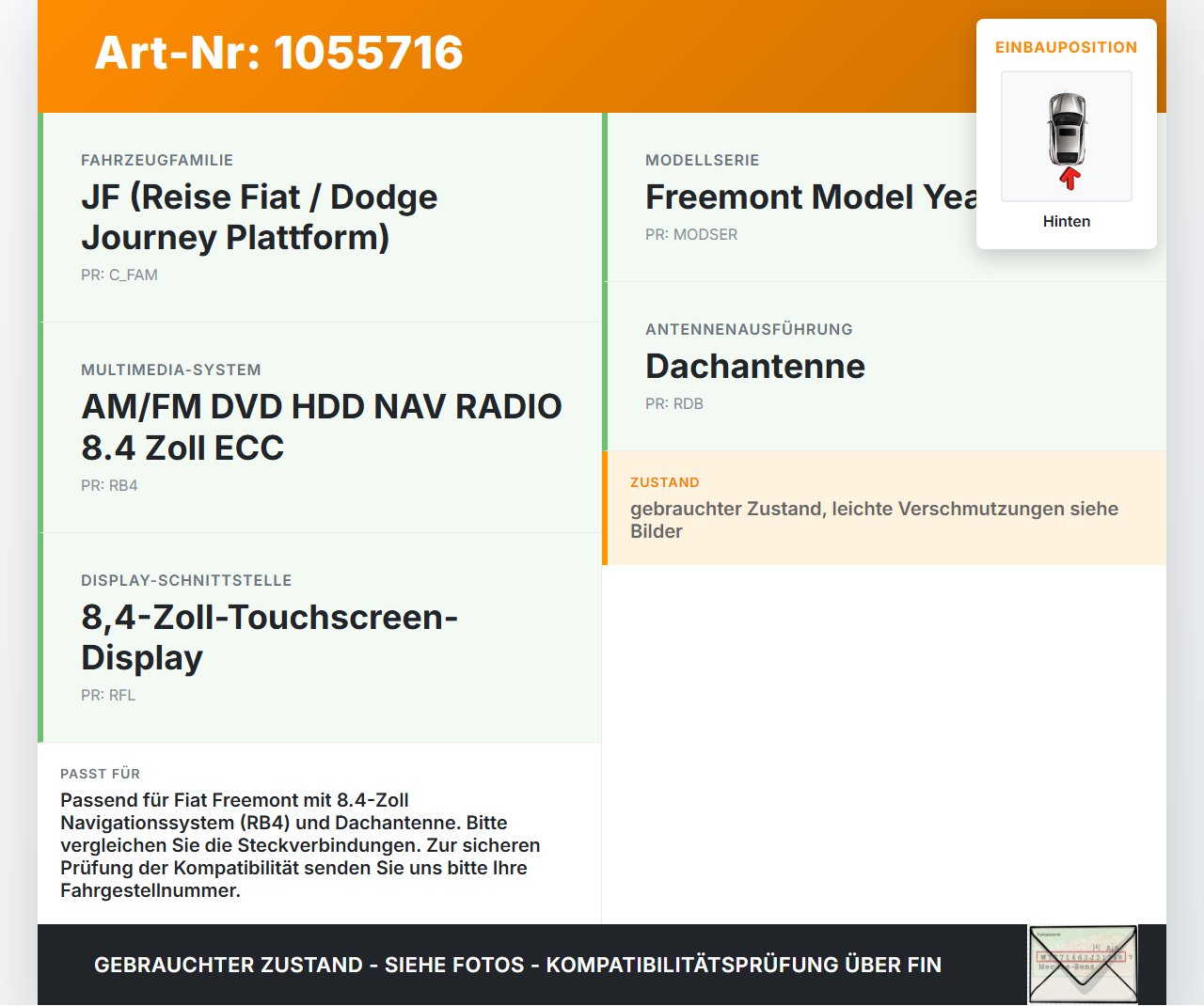 Fiat Freemont 11-16 Antennenverstärker Weiche Antenne Mitte Hinten Fiat Freemont 11-16 17.02.2011 gebraucht Vorschau 3