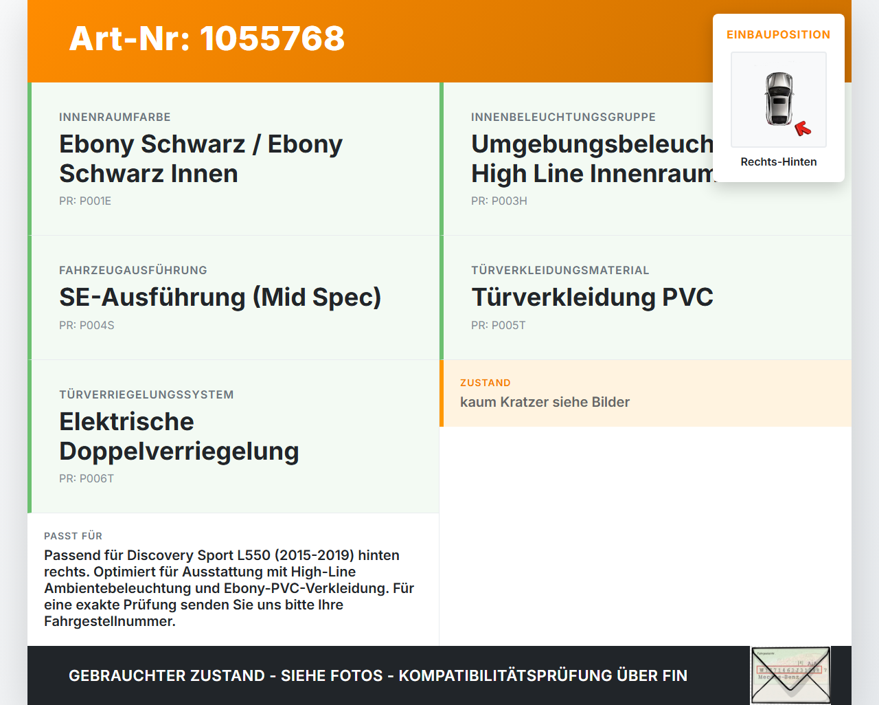 Discovery Sport L550 15-19 Griff Griffmuschel Türgriff Innen Rechts Hinten Discovery Sport L550 15-19 12.03.2015... Vorschau 3