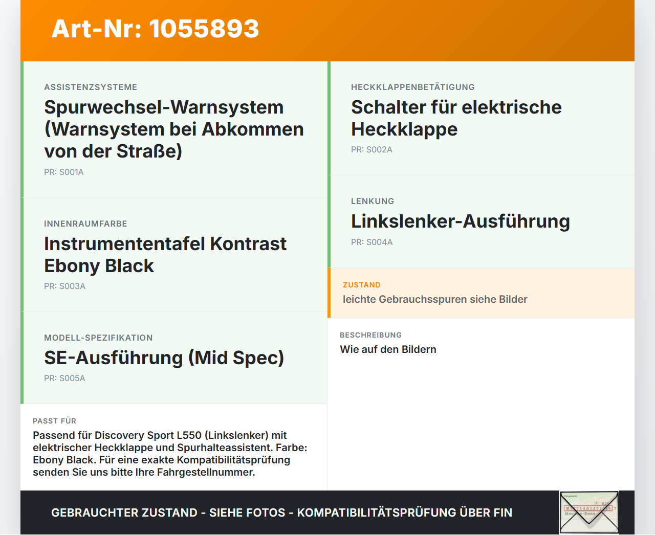 Discovery Sport L550 15-19 Schalter für Elektr. Heckklappe Spurhalteassistent Discovery Sport L550 15-19 12.03.2015... Vorschau 3