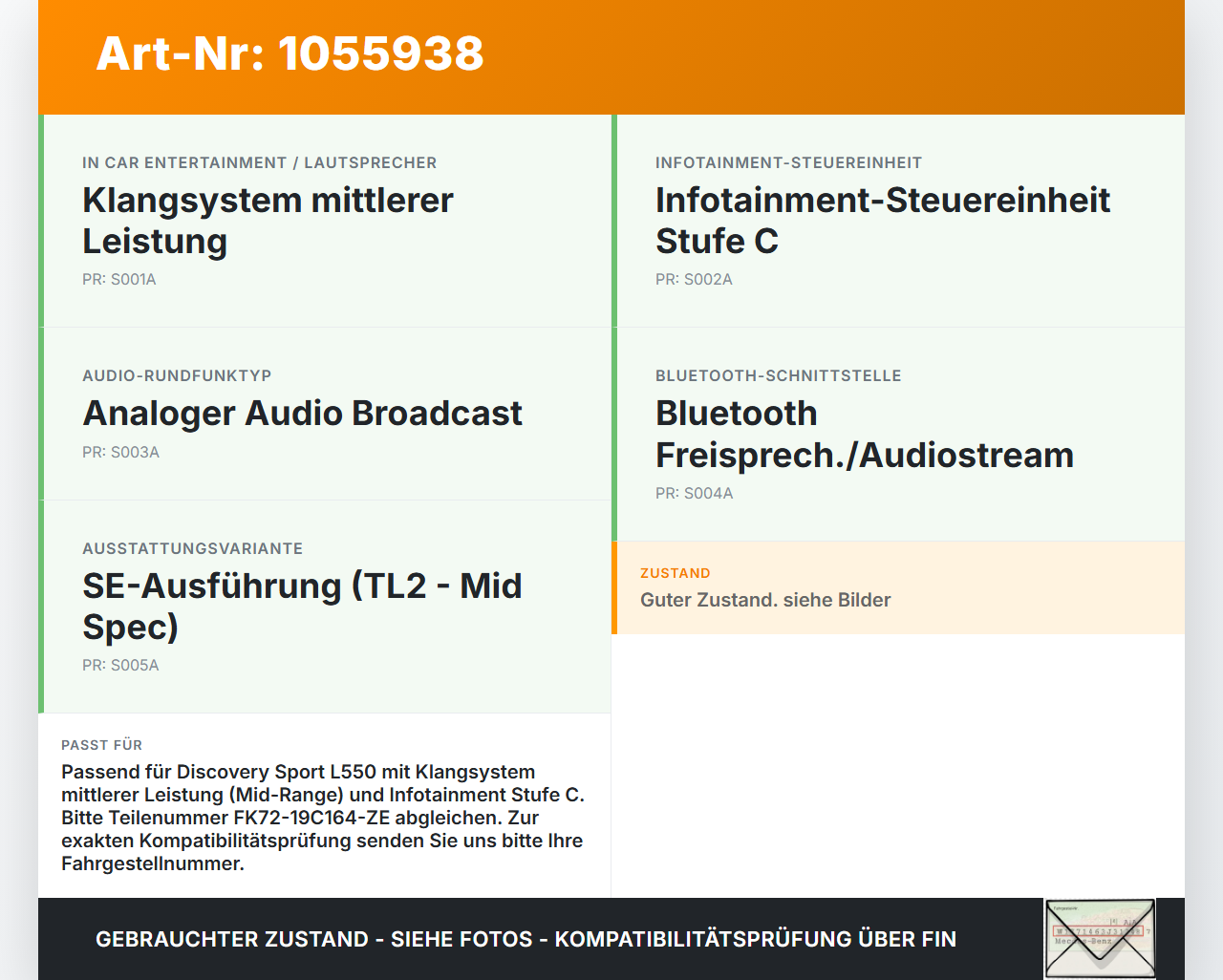 Discovery Sport L550 15-19 Verstärker Endstufe für Soundsystem Discovery Sport L550 15-19 12.03.2015 FK72-19C164-ZE... Vorschau 3