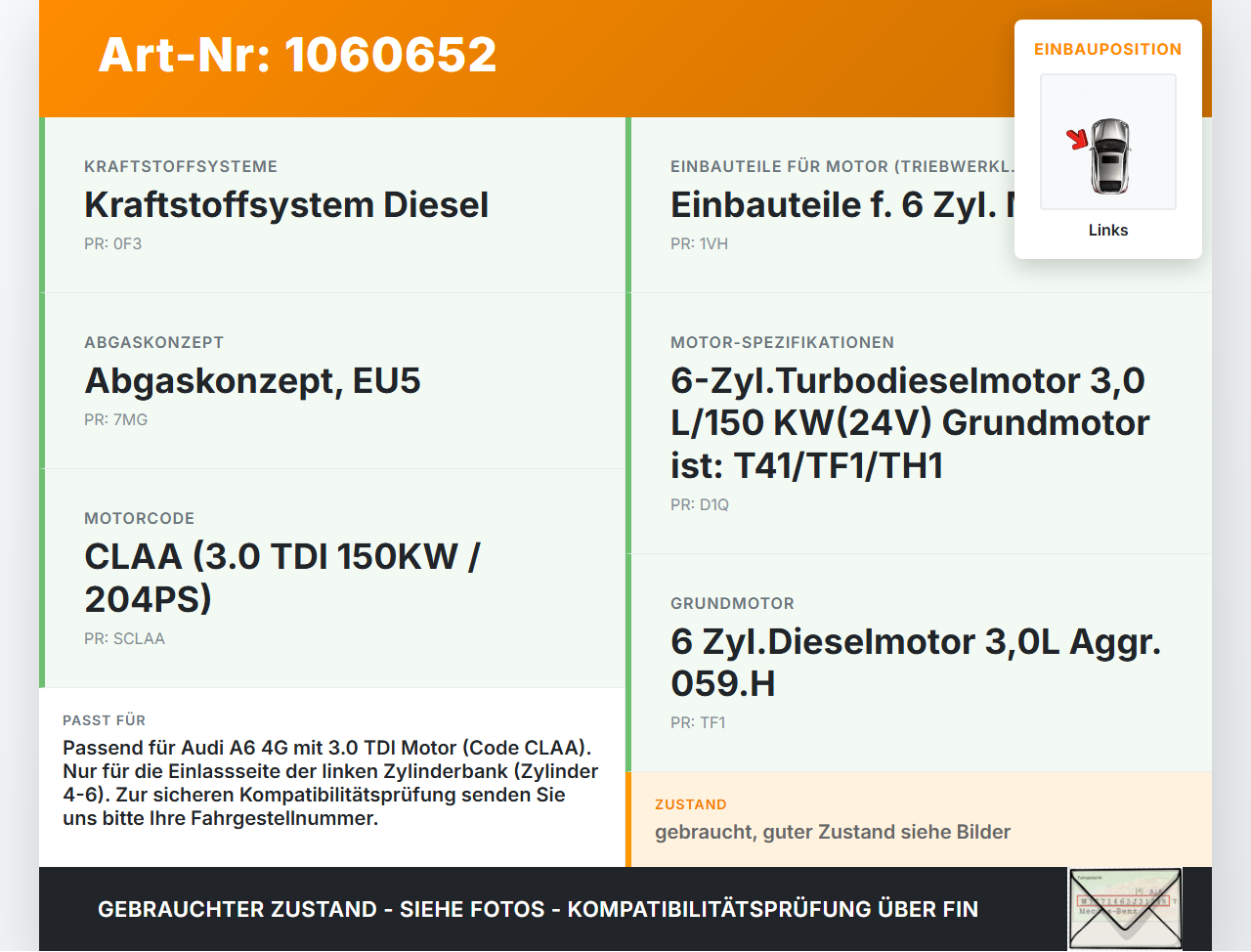 Audi A6 4G 11-14 3,0 150KW CLAA Nockenwelle Einlass Links Audi A6 4G 11-14 11.04.2012 059109021ER gebraucht Vorschau 3