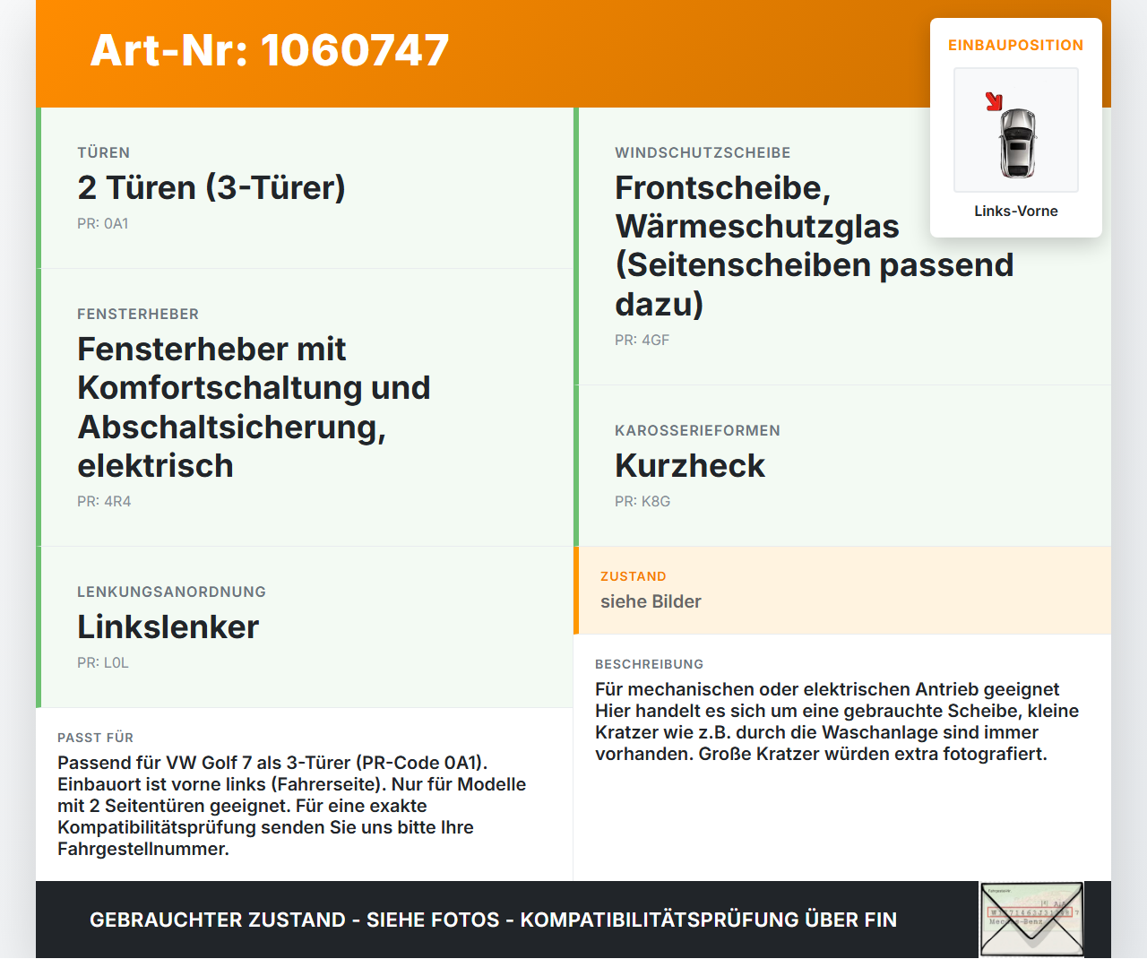 VW Golf 7 VII 5G 12-17 3T LVK Seitenscheibe für Tür Fenster Türscheibe Links Vorne VW Golf 7 VII 5G 12-17... Vorschau 3
