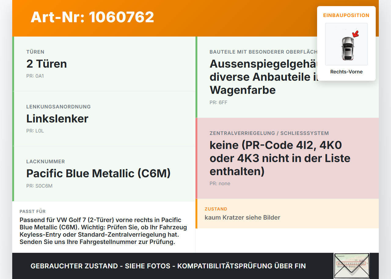 VW Golf 7 VII 5G 12-17 3T Türgriff Griff aussen Rechts Vorne LC6M VW Golf 7 VII 5G 12-17 22.11.2013 5G0837206N gebraucht Vorschau 3