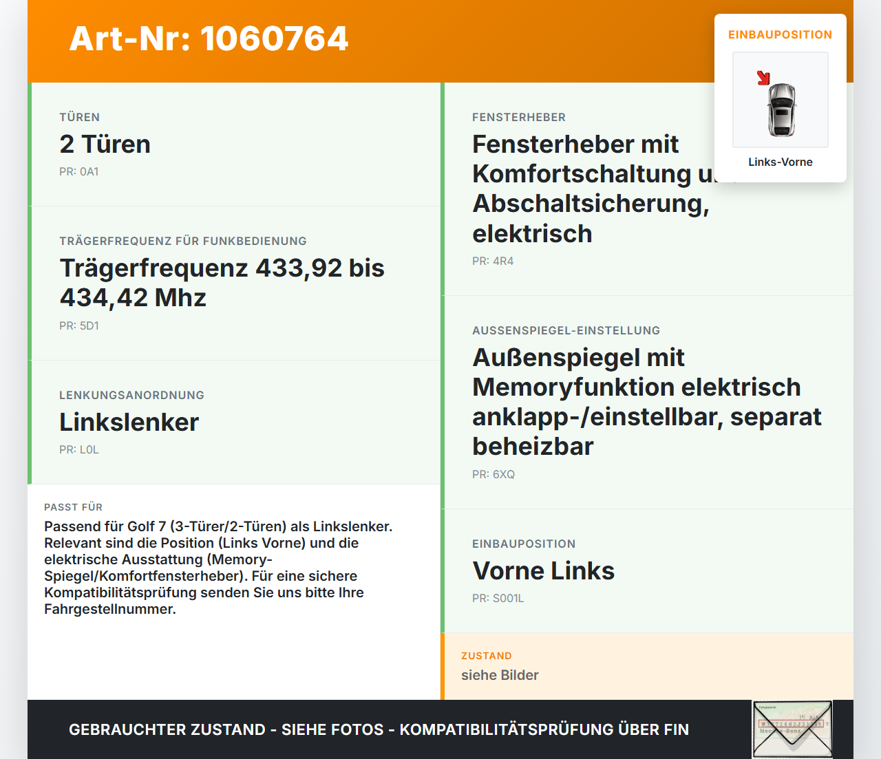 VW Golf 7 VII 5G 12-17 3T Türschloss m. ZV Stellmotor Links Vorne VW Golf 7 VII 5G 12-17 22.11.2013 5K1837015E gebraucht Vorschau 3