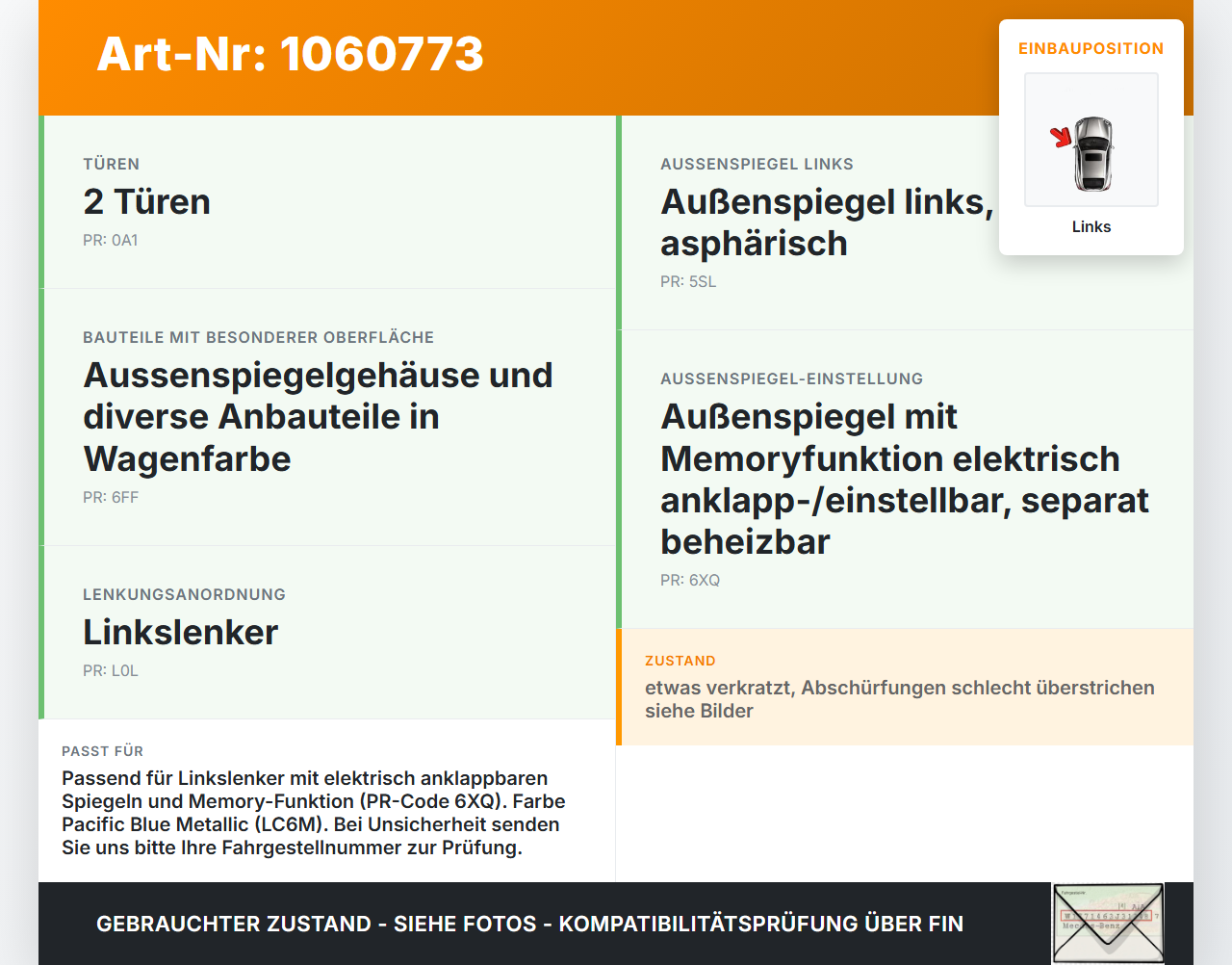 VW Golf 7 VII 5G 12-17 Spiegel Aussenspiegel Links LC6M VW Golf 7 VII 5G 12-17 22.11.2013 5G1857507BT K13128-105... Vorschau 3